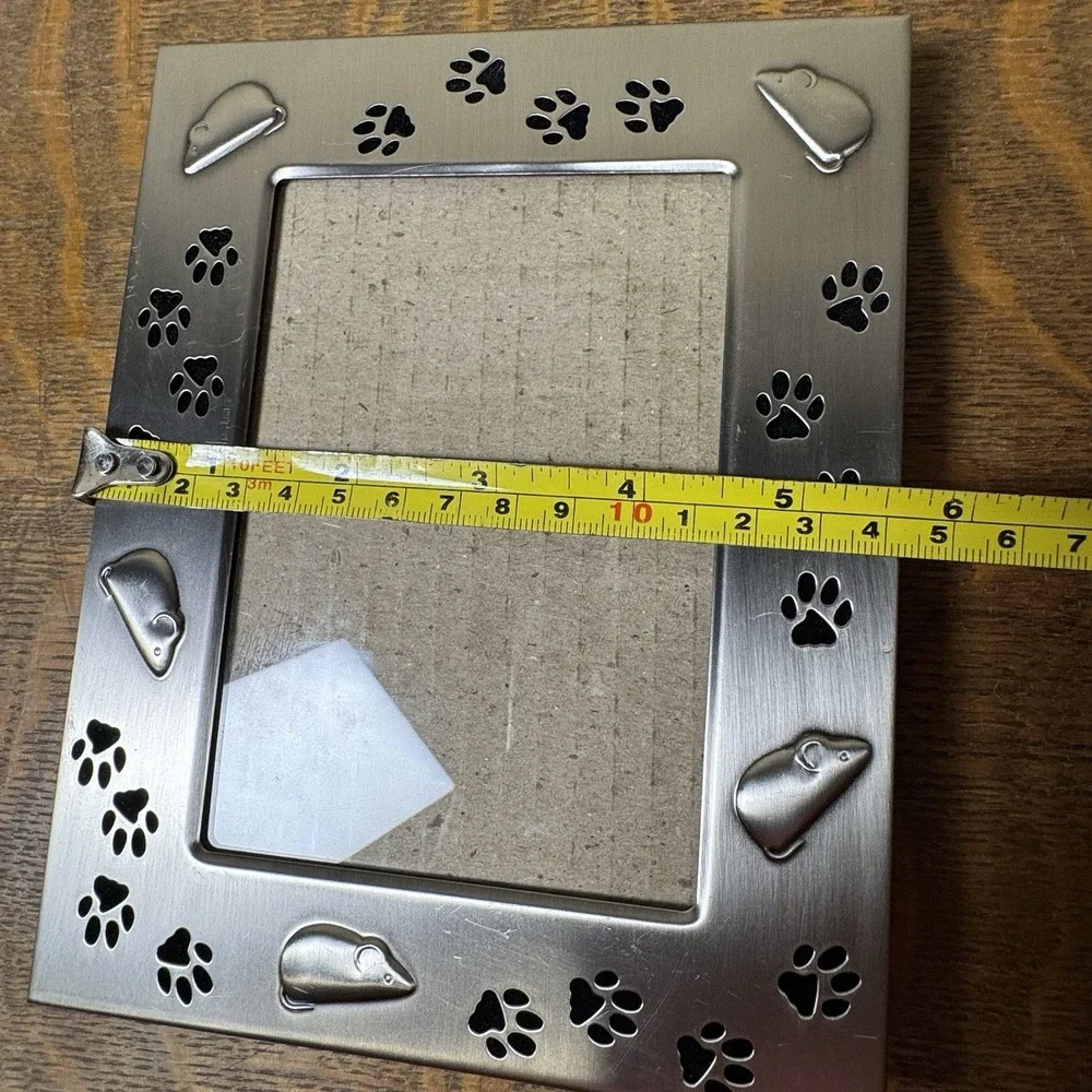 Green Tree Gallery 4x6 Photo Frame Silver Tone Paw Print Mouse Design Desk